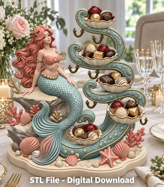 Mermaid Shell Jewelry Organizer STL File for 3D Print - Model preview 3