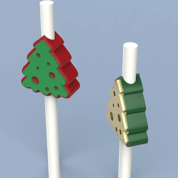 Christmas Straw Topper, Christmas Tree, 10mm, Holiday Straw - Model preview 1