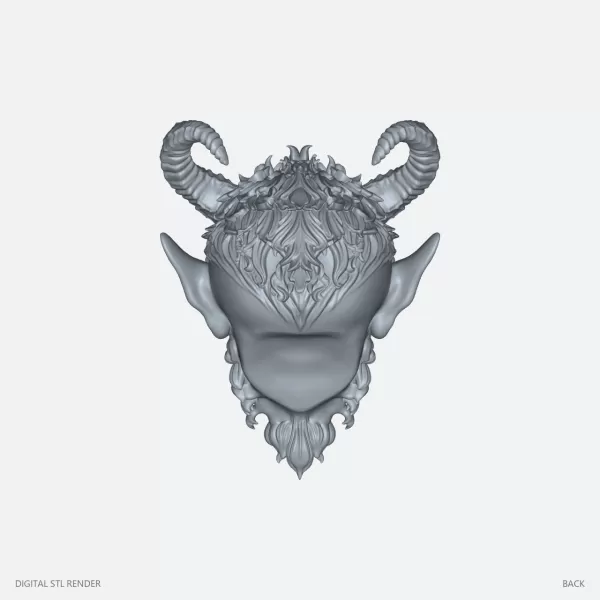 Ornate Horned Demon Head - 100 mm STL - Model preview 4