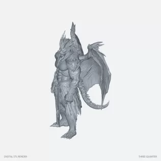 Armored Winged Dragonkin Statue - STL - Model thumbnail 2