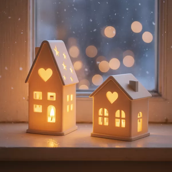 Christmas House Candle Holder Set | 2 pcs Cozy Village Decor - Model preview 4