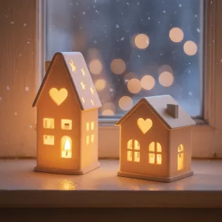 Christmas House Candle Holder Set | 2 pcs Cozy Village Decor - Model thumbnail 4
