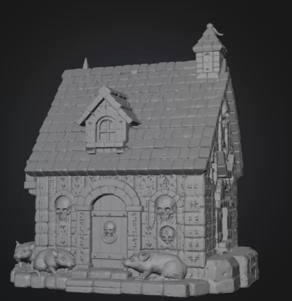 Haunted Fantasy Rat Cottage STL for 3D Printing - Model preview 8