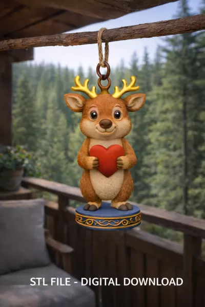 Cute Deer with Heart – 3D Printable STL File - Model preview 1