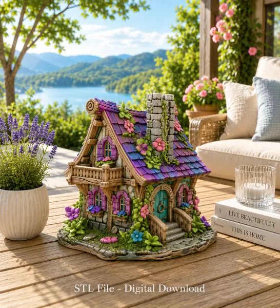 Enchanted Bloom Cottage STL File for 3D Printing - Model preview 1