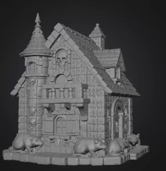 Haunted Fantasy Rat Cottage STL for 3D Printing - Model preview 7