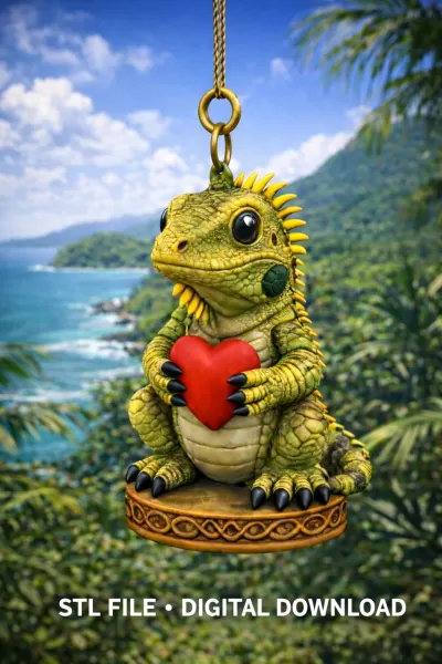 Cute Iguana with Heart – 3D Printable STL File - Model preview 1