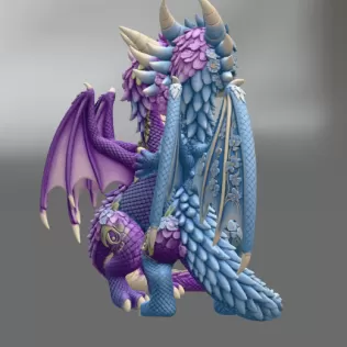 Romantic Floral Dragon Couple STL File for 3D Print - Model thumbnail 12