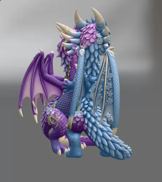 Romantic Floral Dragon Couple STL File for 3D Print - Model preview 12