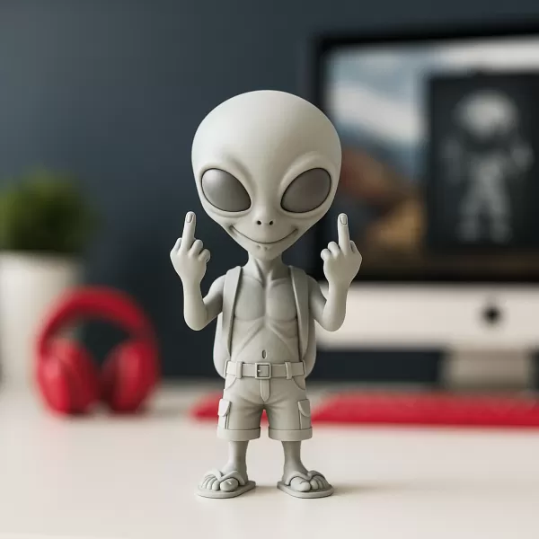 Funny Alien Figure | Middle Finger Alien Statue | Rude Sci-Fi - Model preview 5