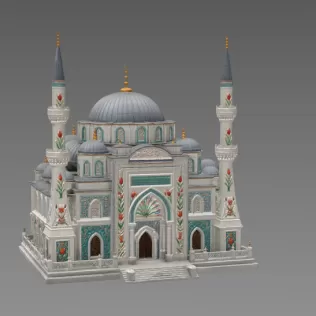 Blue Dome and Twin Minaret Architecture STL File for 3D Print - Model thumbnail 7