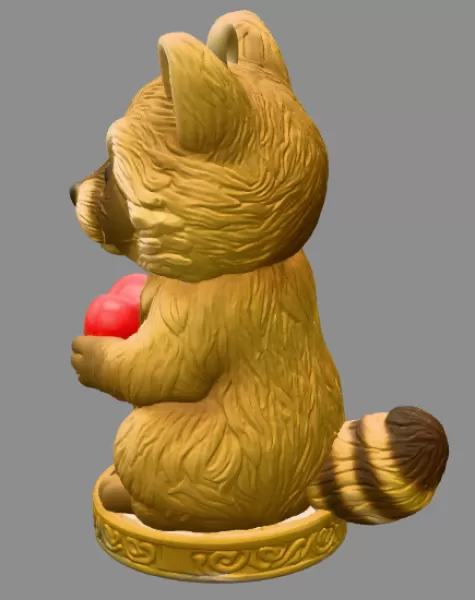 Cute Woodland Raccoon STL File – Heart Ornament 3D Print Downloa - Model preview 4