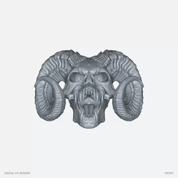 Horned Ram Skull Dark Fantasy - STL - Model preview 1