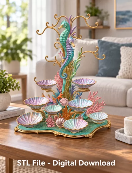 Seahorse Coral Shell Bowl Organizer STL File for 3D Print - Model preview 2