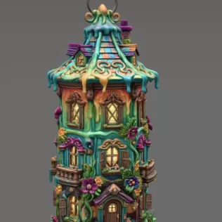 Fantasy Tower Lantern House STL File for 3D Print - Model thumbnail 5