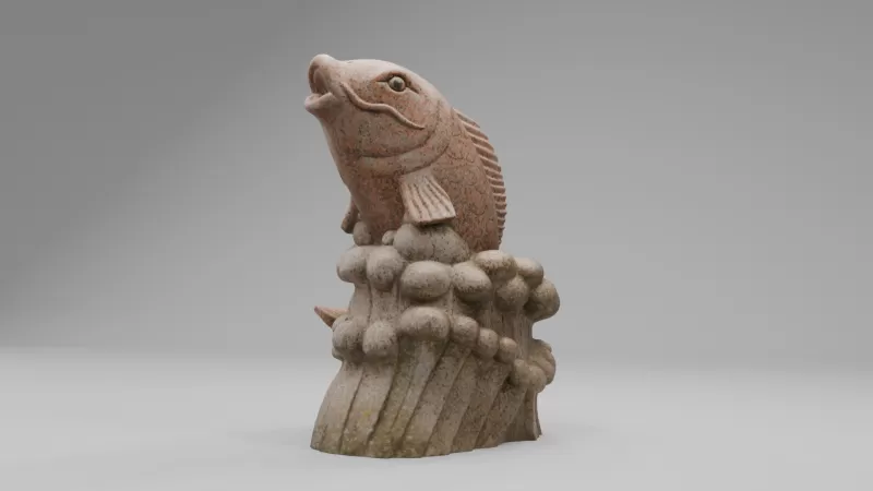 Stone Fish Sculpture -3D Model High-Quality PBR UV Mapped - Model preview 3