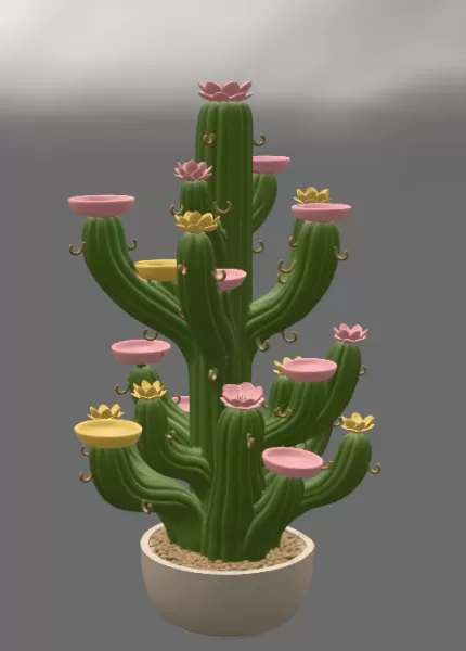 Blooming Cactus Jewelry Organizer STL File for 3D Print - Model preview 6