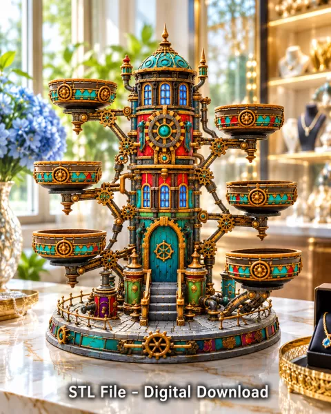 Steampunk Key & Jewelry Organizer STL File for 3D Print - Model preview 3
