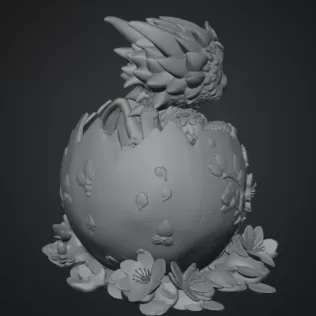 Cherry Blossom Baby Dragon in Egg STL File for 3D Print - Model thumbnail 16