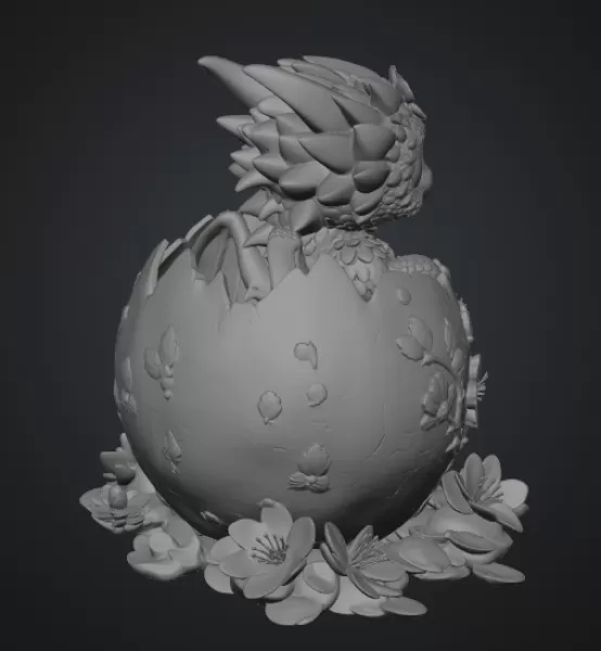 Cherry Blossom Baby Dragon in Egg STL File for 3D Print - Model preview 16