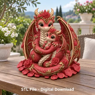 Rose Dragon Mother and Baby STL File for 3D Print - Model thumbnail 2
