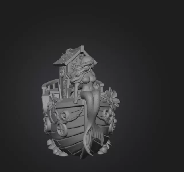 Mermaid Boat House STL File 3D Printable Fantasy Mermaid Scene - Model preview 11