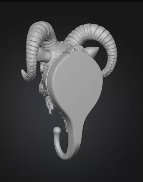 Steampunk Ram Head Wall Hook – 3D Printable STL - Model preview 4