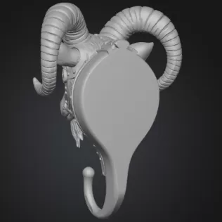 Steampunk Ram Head Wall Hook – 3D Printable STL - Model thumbnail 4