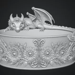 Golden Sunflower Dragon Planter STL File for 3D Print - Model thumbnail 12