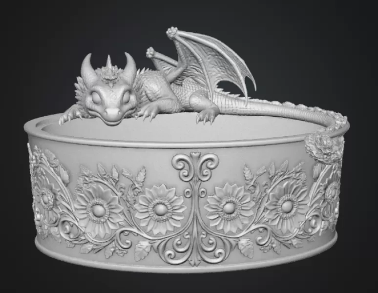 Golden Sunflower Dragon Planter STL File for 3D Print - Model preview 12