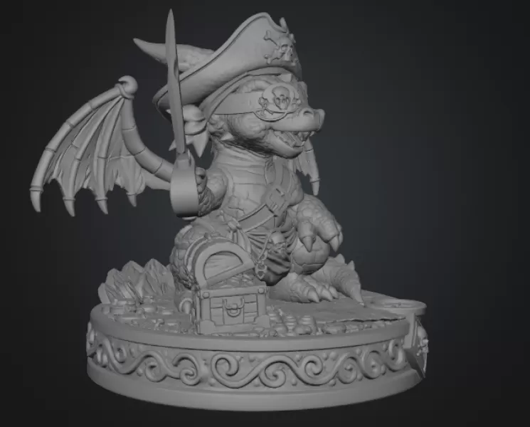 Cute Treasure Hunter Dragon STL File for 3D Printing - Model preview 11