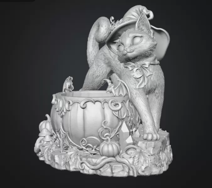 Halloween Witch Cat Pumpkin Bowl STL File for 3D Print - Model preview 13