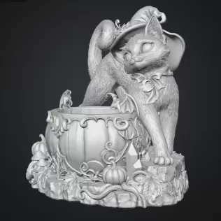 Halloween Witch Cat Pumpkin Bowl STL File for 3D Print - Model thumbnail 13