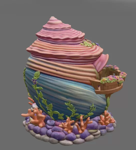 Seashell Cottage STL File 3D Printable Ocean Fantasy House - Model preview 5