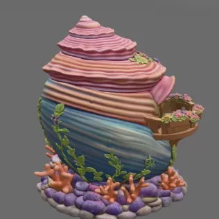 Seashell Cottage STL File 3D Printable Ocean Fantasy House - Model thumbnail 5
