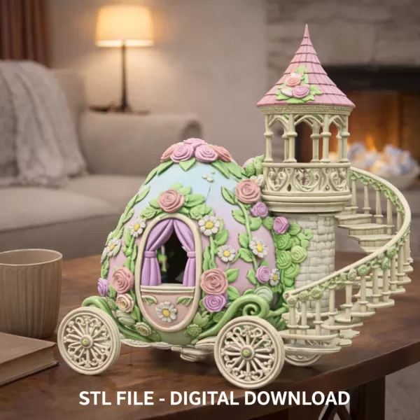 Floral Fantasy Egg Tower Carriage – STL File 3D Printable - Model preview 2