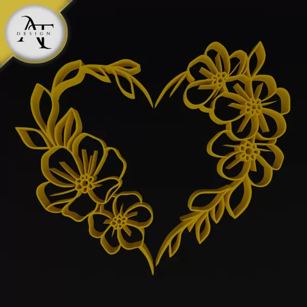 Heart of flowers - Line Art - 2D Wall Art Decor - Model preview 1