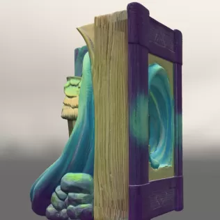 Fantasy Book Nook Cottage STL File 3D Printable Bookend Diorama - Model thumbnail 2