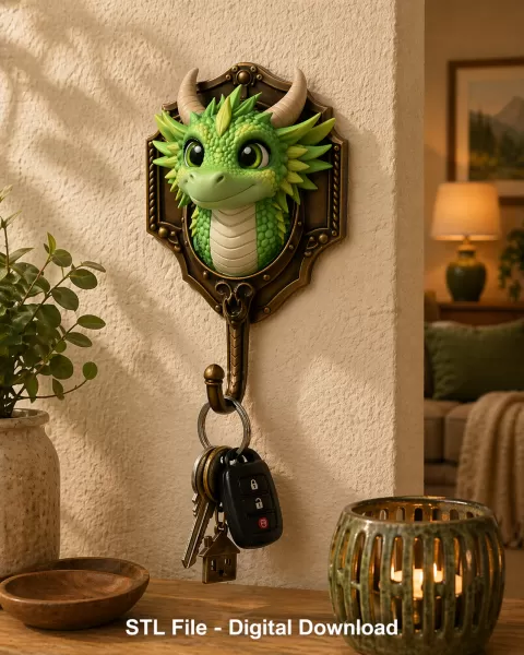 Cute Dragon Wall Hook STL File Digital Download - Model preview 2