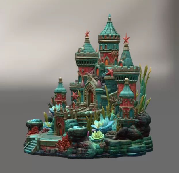 Coral Kingdom Fantasy Castle STL File for 3D Print - Model preview 11
