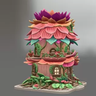 Whimsical Blossom Cottage STL File for 3D Printing - Model thumbnail 7