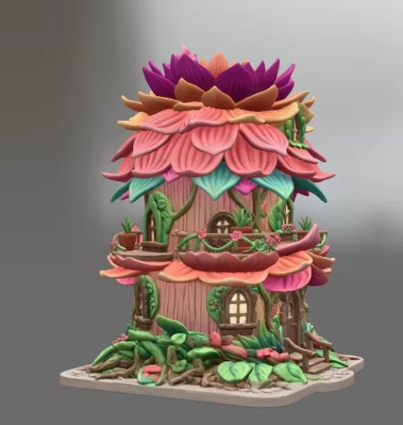 Whimsical Blossom Cottage STL File for 3D Printing - Model preview 7