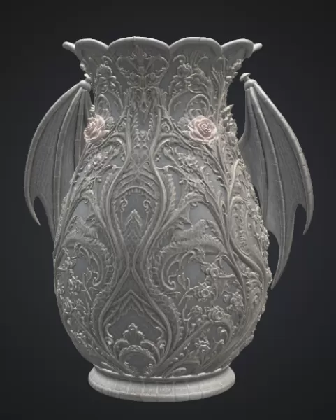 Emerald Rose Dragon Vase STL for 3D Print - Model preview 13