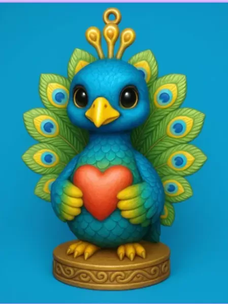 Peacock Heart Charm - STL file - Model preview 1