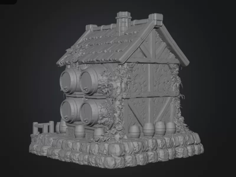Fantasy Wine Cottage – Medieval Vineyard House STL for 3D Printi - Model preview 10
