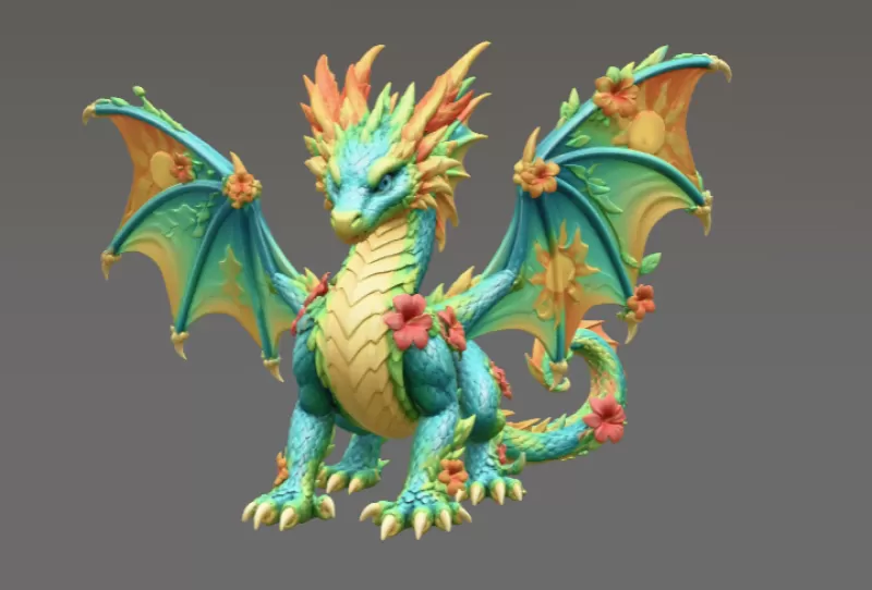 Summer Bloom Dragon STL File for 3D Print - Model preview 5
