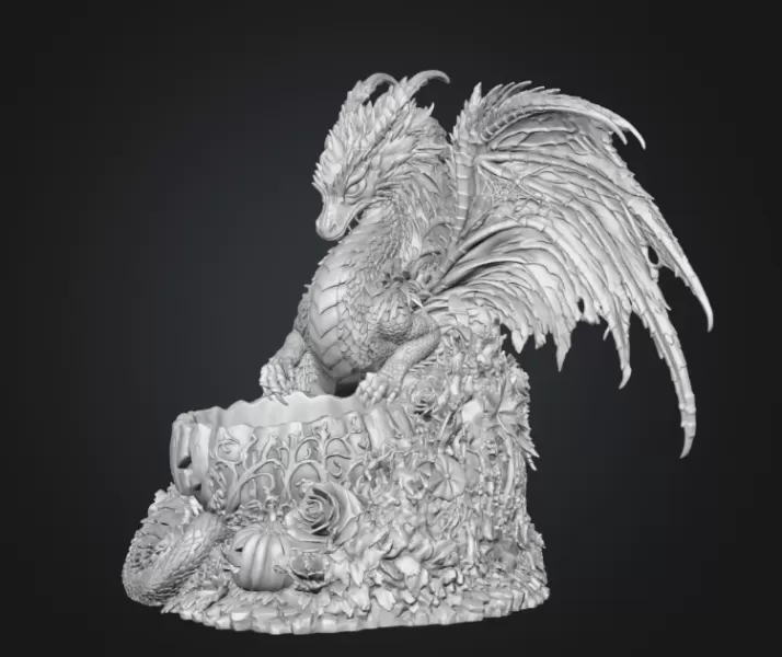Gothic Halloween Dragon Pumpkin Bowl STL File for 3D Print - Model preview 14