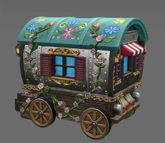 Enchanted Gypsy Wagon Cottage STL File 3D Print - Model preview 4