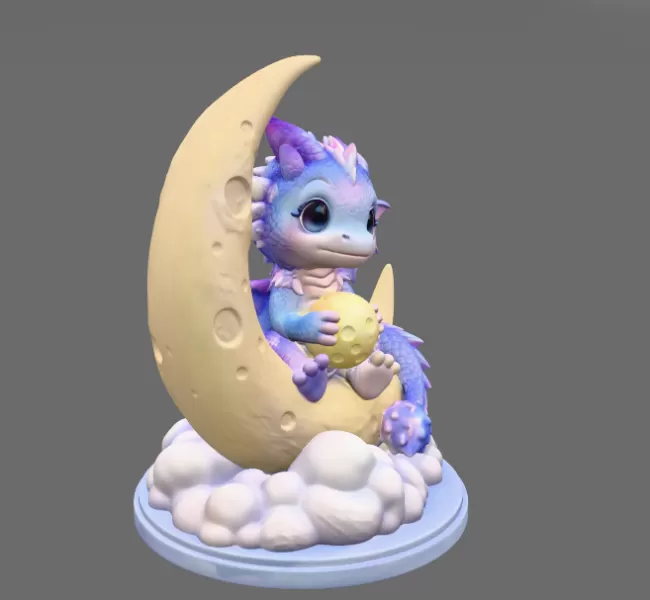Moon Baby Dragon STL File 3D Printable Fantasy Dragon Figurine - Model preview 6