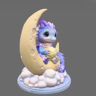 Moon Baby Dragon STL File 3D Printable Fantasy Dragon Figurine - Model thumbnail 6